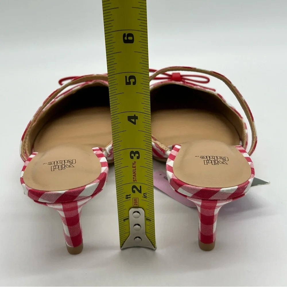 Wild Fable Red Gingham Pointed Toe Mules Size 11 Bow Kitten Heel New With Tags - Picture 8 of 10